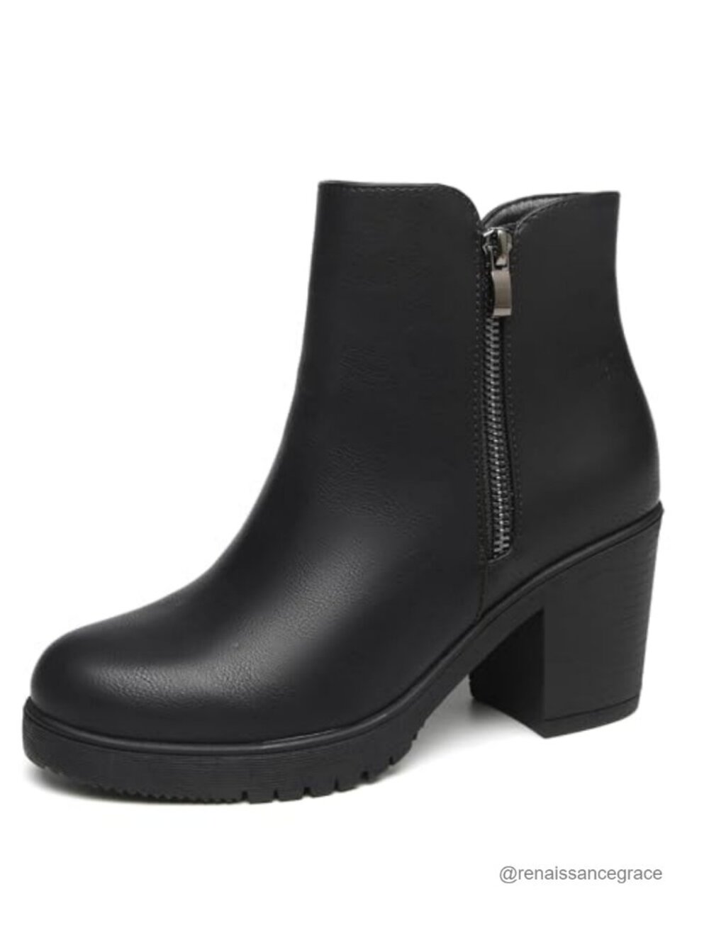 Women's Faux Leather Ankle Boots Chunky Heel Side Zip Booties 3 Inch Platform